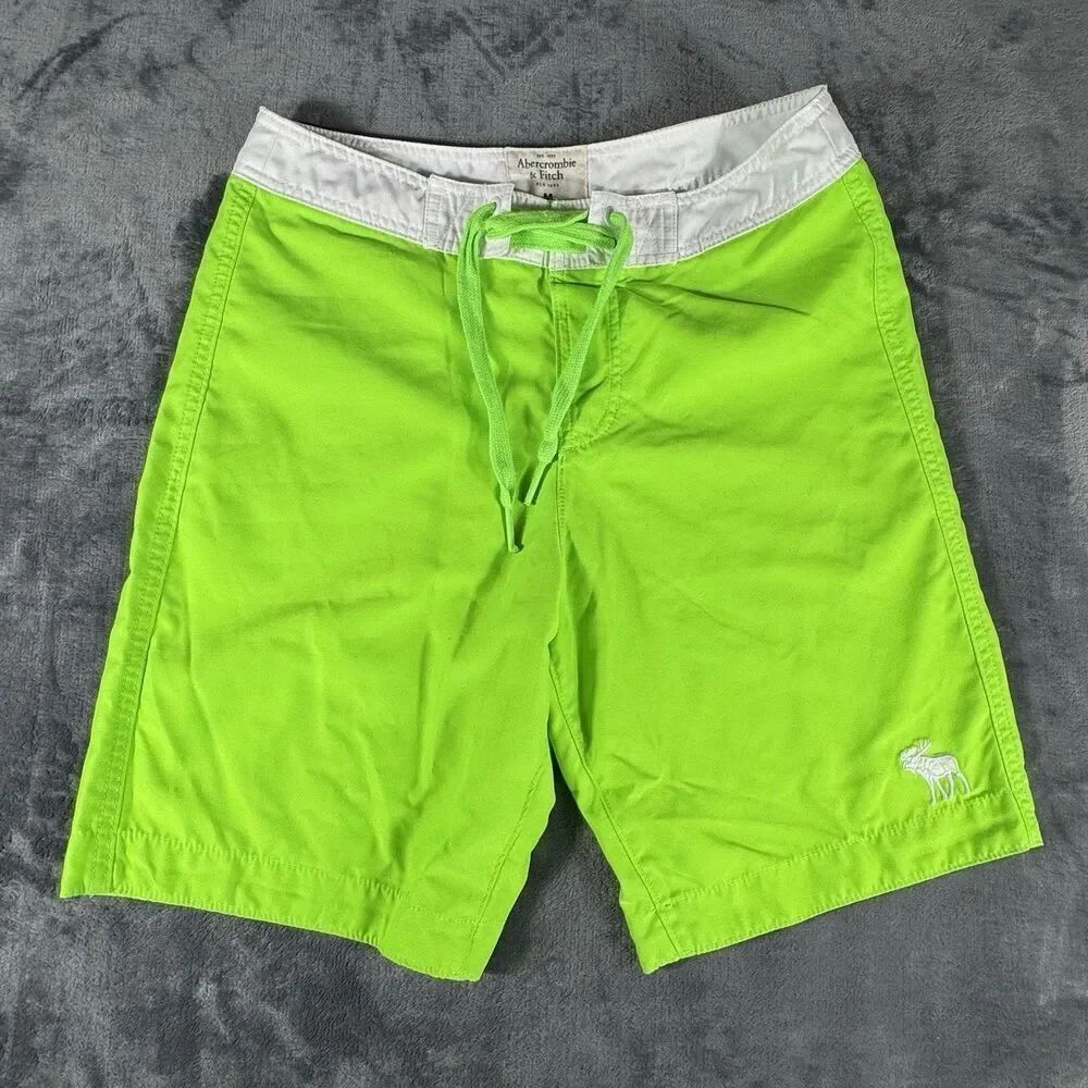 Vintage Sz M Abercrombie & Fitch Board Shorts Trunks Men’s Beach Neon Green Y2K